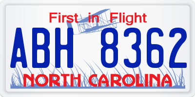 NC license plate ABH8362