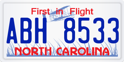 NC license plate ABH8533