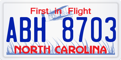 NC license plate ABH8703
