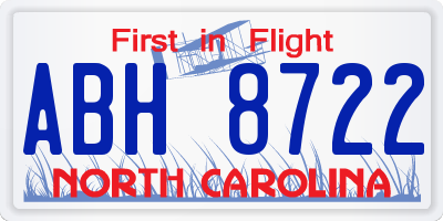 NC license plate ABH8722