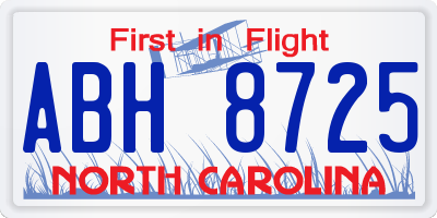 NC license plate ABH8725