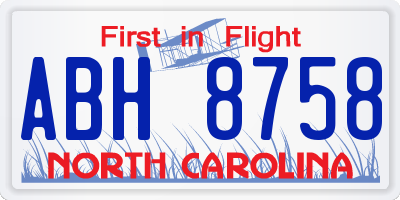 NC license plate ABH8758