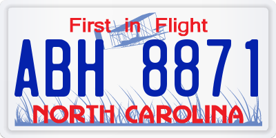 NC license plate ABH8871