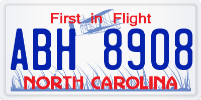 NC license plate ABH8908