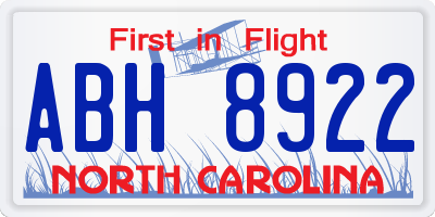 NC license plate ABH8922