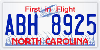 NC license plate ABH8925