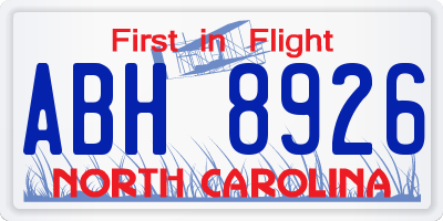 NC license plate ABH8926