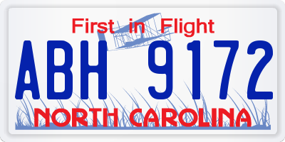 NC license plate ABH9172