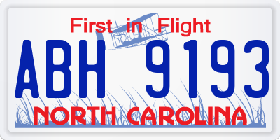 NC license plate ABH9193
