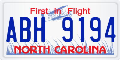 NC license plate ABH9194