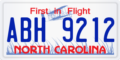 NC license plate ABH9212