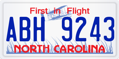 NC license plate ABH9243