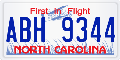 NC license plate ABH9344