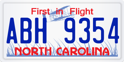 NC license plate ABH9354