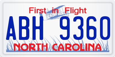NC license plate ABH9360