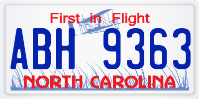 NC license plate ABH9363