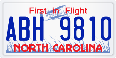 NC license plate ABH9810