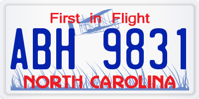 NC license plate ABH9831