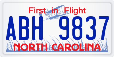NC license plate ABH9837