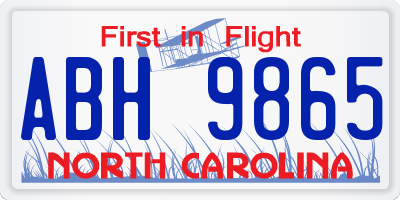 NC license plate ABH9865