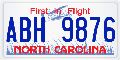 NC license plate ABH9876