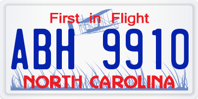 NC license plate ABH9910