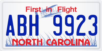 NC license plate ABH9923