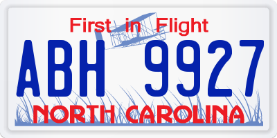 NC license plate ABH9927