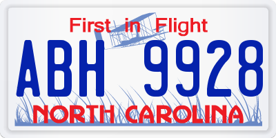 NC license plate ABH9928