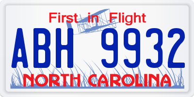 NC license plate ABH9932