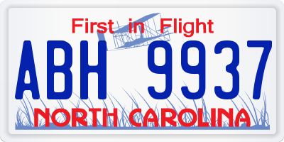 NC license plate ABH9937