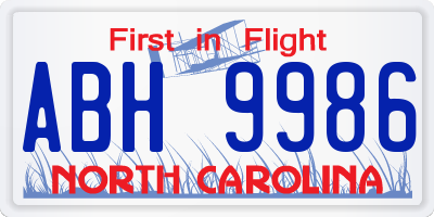 NC license plate ABH9986