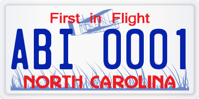 NC license plate ABI0001