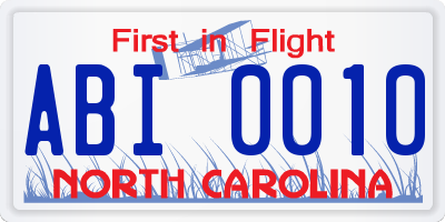 NC license plate ABI0010