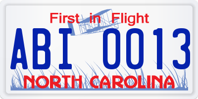 NC license plate ABI0013