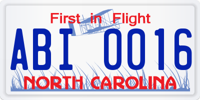NC license plate ABI0016