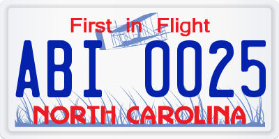NC license plate ABI0025