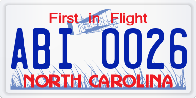 NC license plate ABI0026