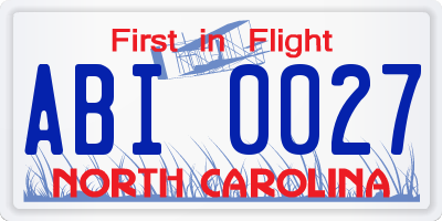 NC license plate ABI0027