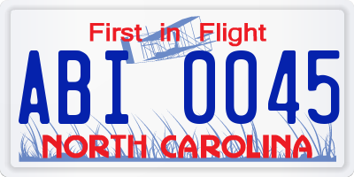 NC license plate ABI0045