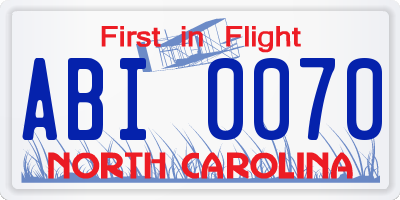 NC license plate ABI0070