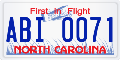 NC license plate ABI0071