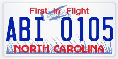 NC license plate ABI0105