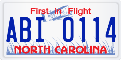 NC license plate ABI0114