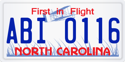 NC license plate ABI0116
