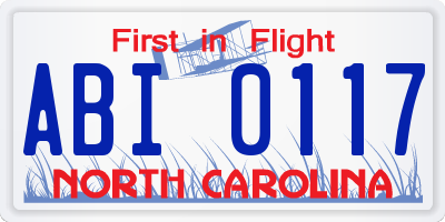 NC license plate ABI0117