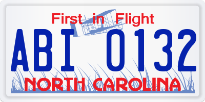 NC license plate ABI0132