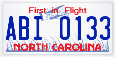 NC license plate ABI0133