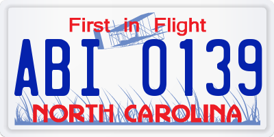 NC license plate ABI0139