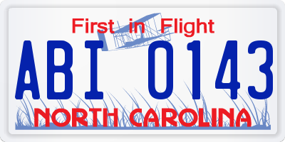 NC license plate ABI0143